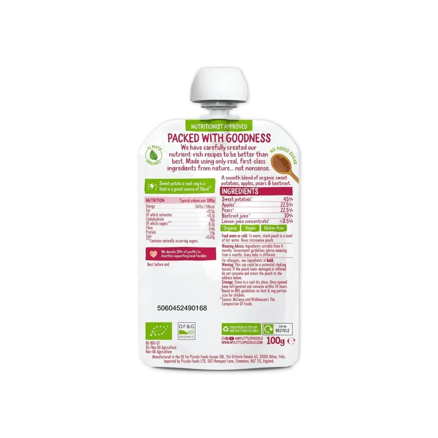 Piccolo Sweet Potato Beetroot Apple & Pear 4+ months 100g - mezetto ebebek ebebek