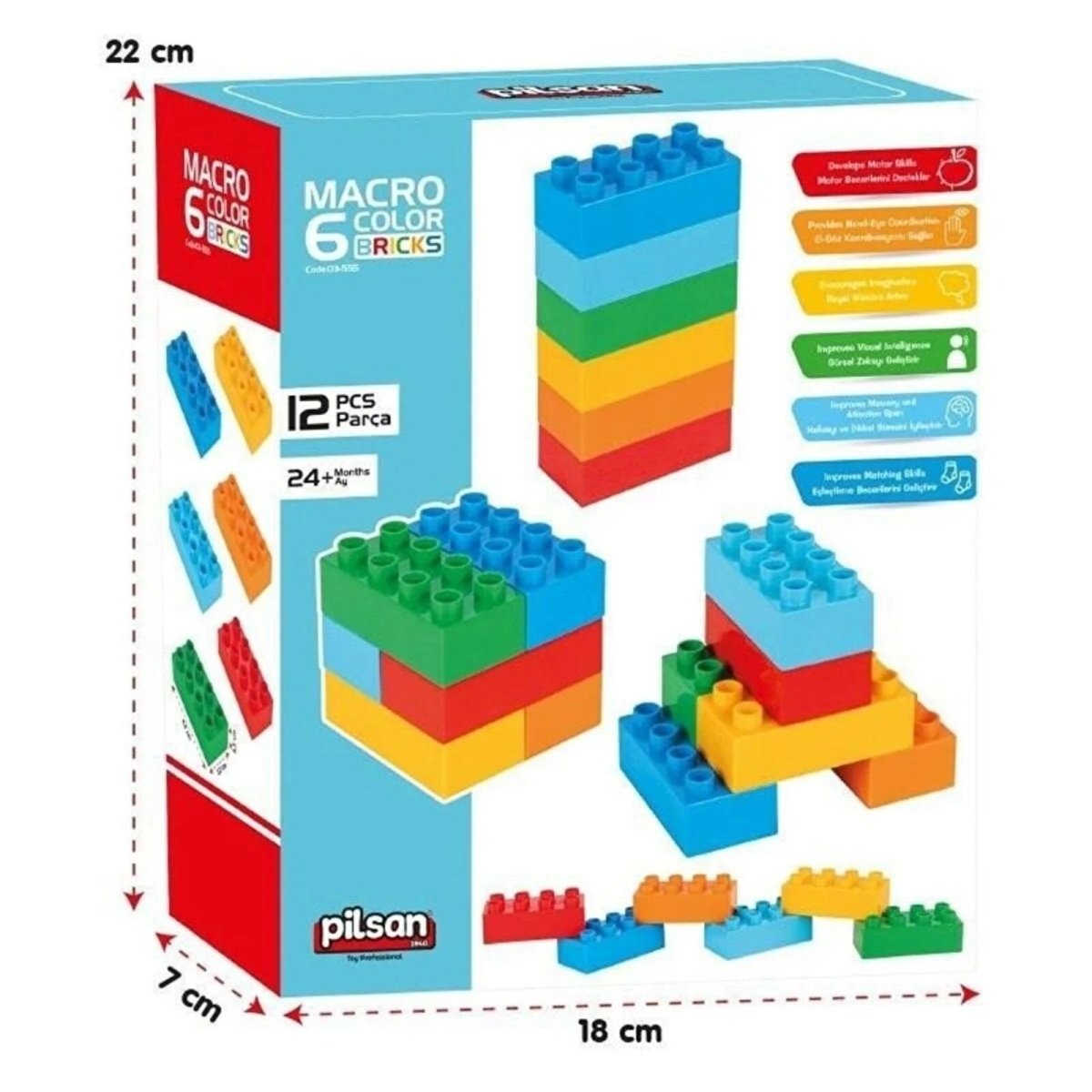 Pilsan Macro 6 Colored Brick Blocks - mezetto ebebek ebebek