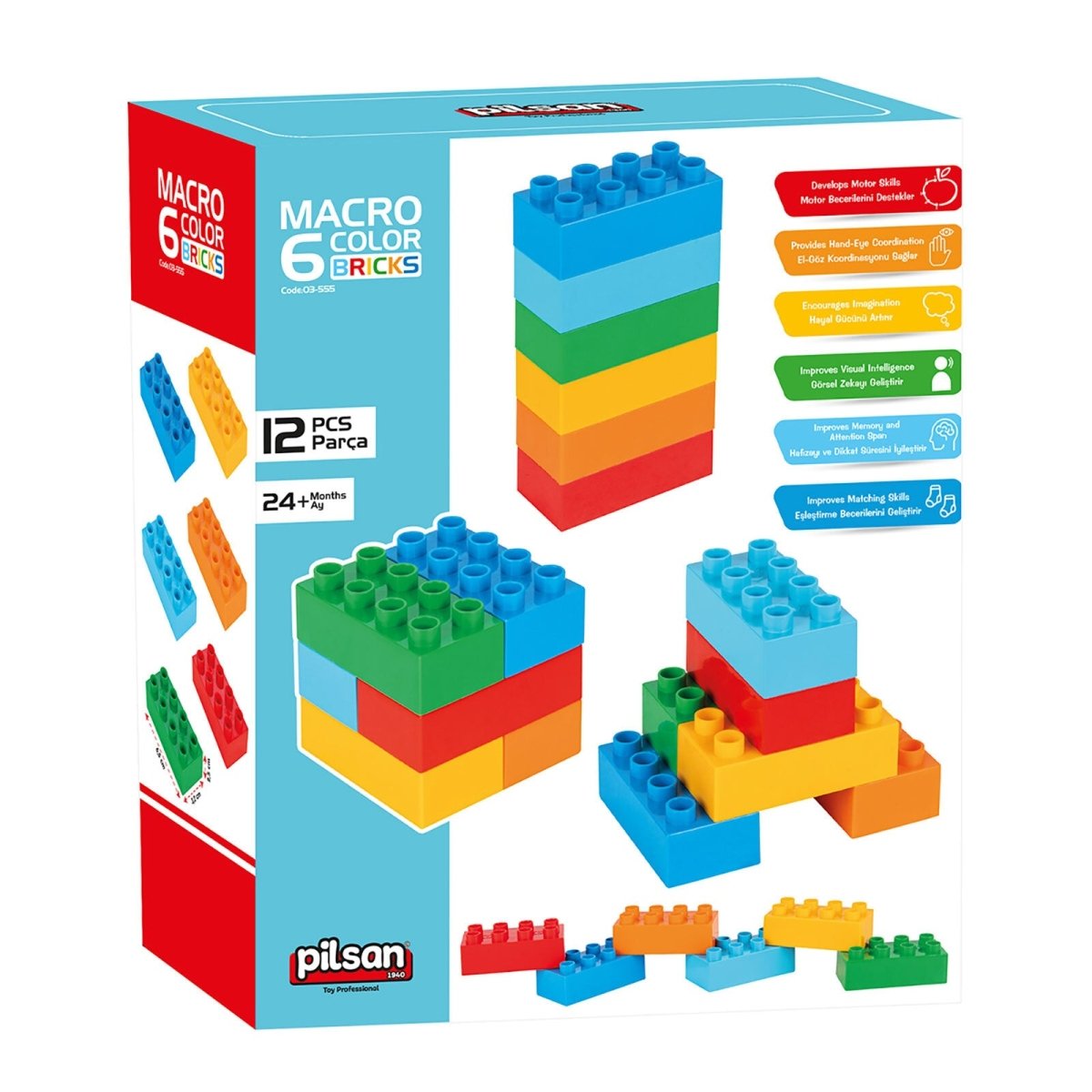 Pilsan Macro 6 Colored Brick Blocks - mezetto ebebek ebebek