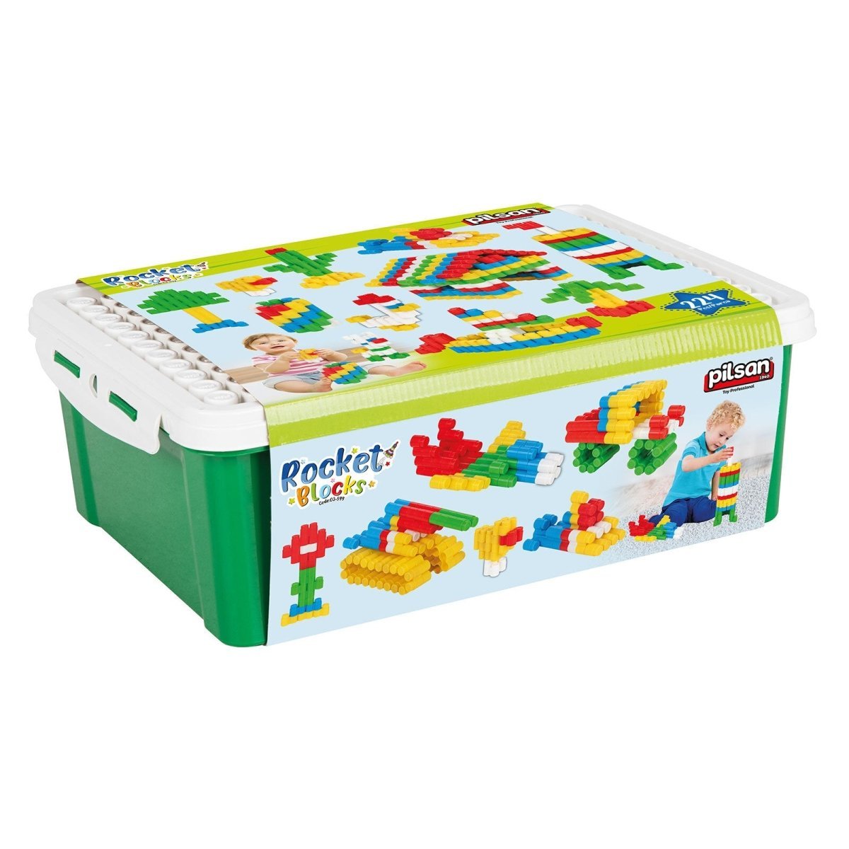 Pilsan Rocket Blocks 224 pcs (in 8 Liter Storage Container) - mezetto ebebek ebebek