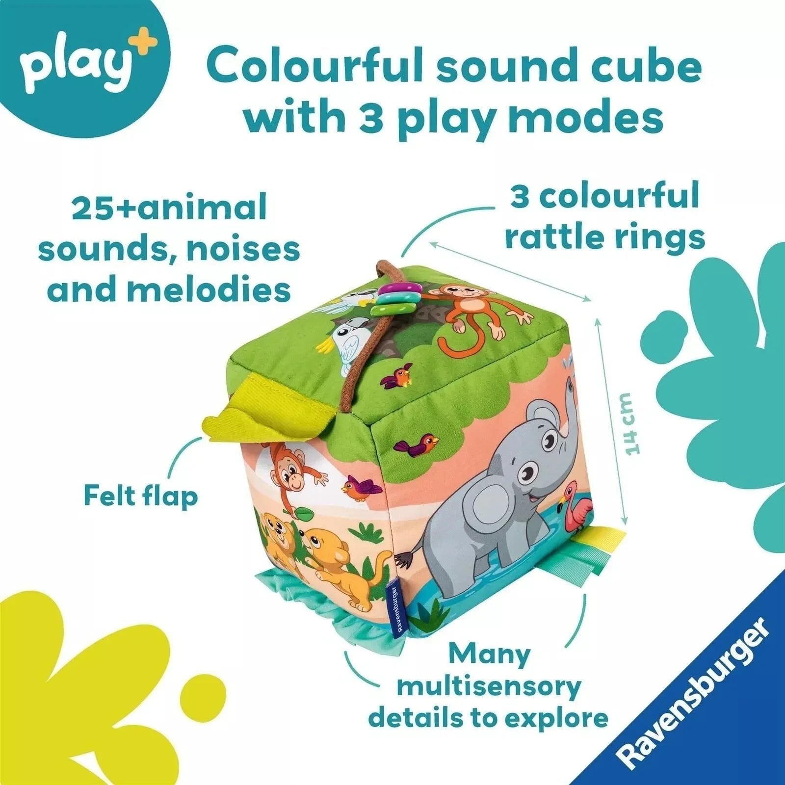 Play+ Roll & Play Sound Cube Wild Animals - mezetto ebebek ebebek