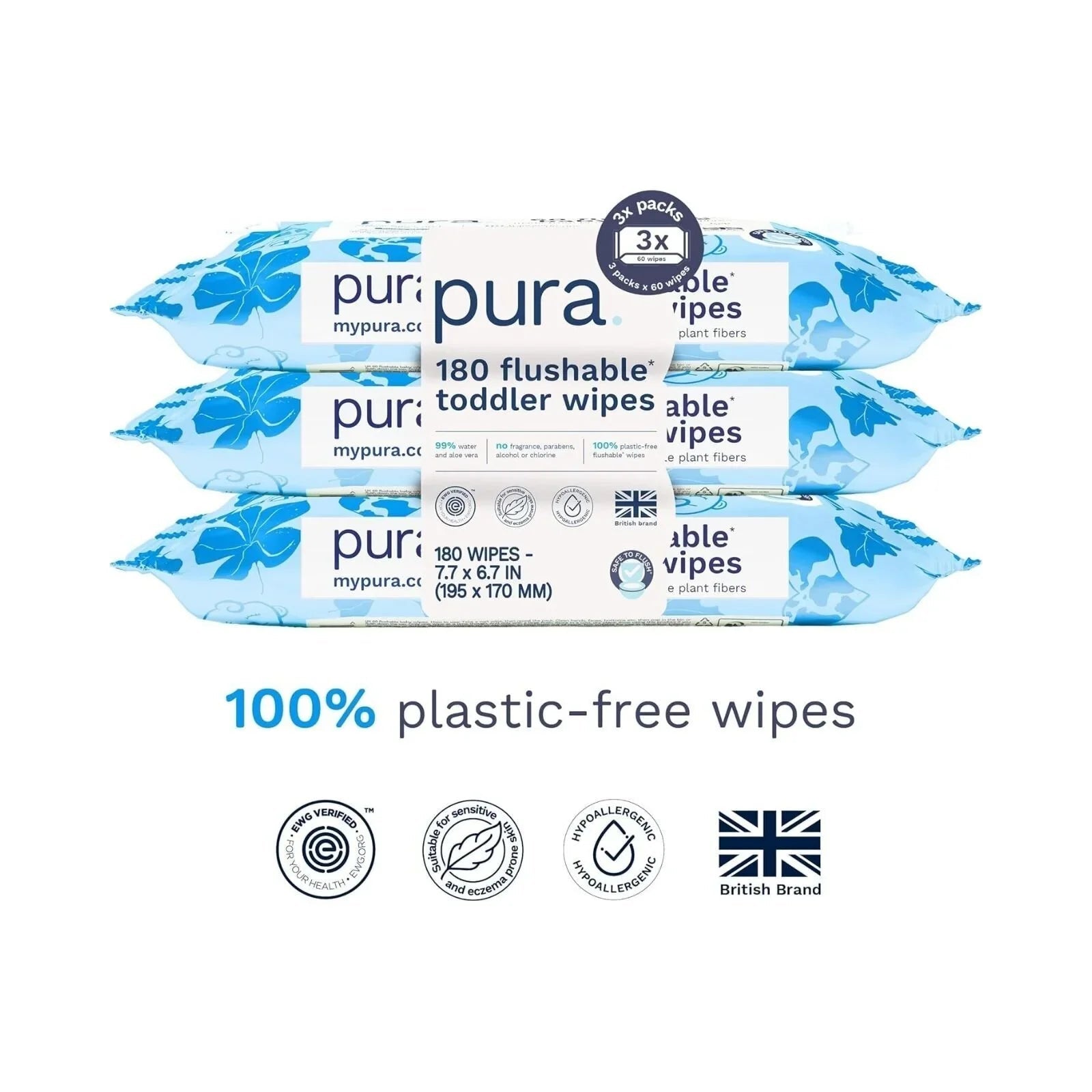 Pura Baby Wipes Flushable 3x60 pcs - mezetto ebebek ebebek