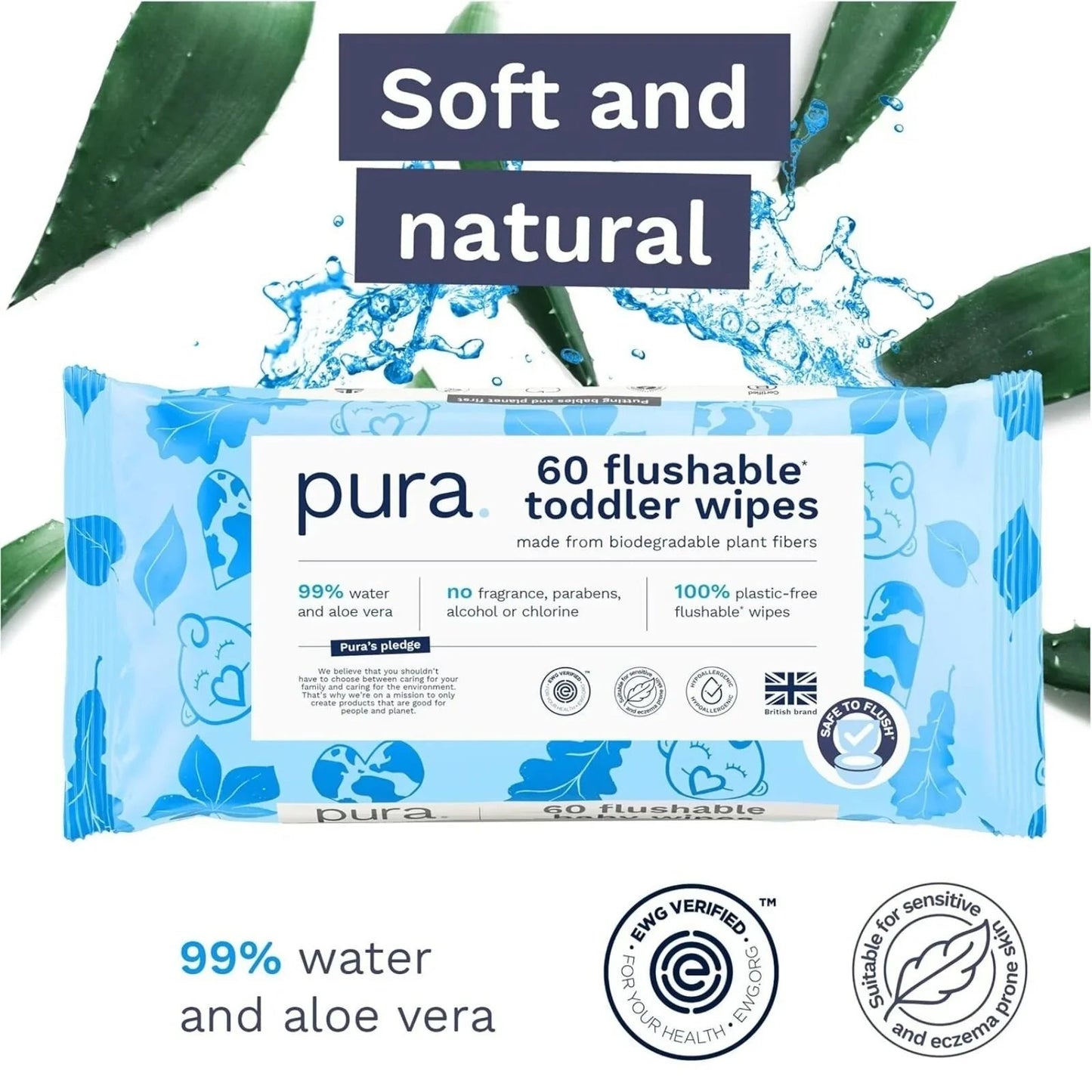 Pura Baby Wipes Flushable 3x60 pcs - mezetto ebebek ebebek