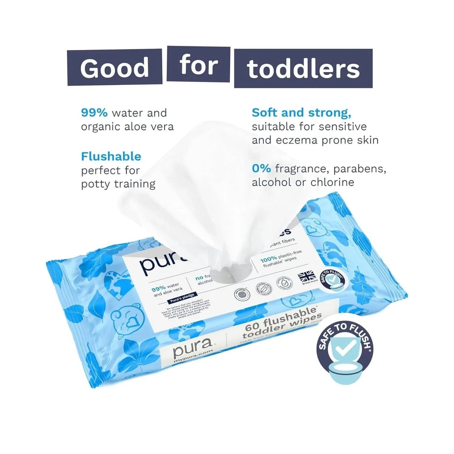 Pura Baby Wipes Flushable 3x60 pcs - mezetto ebebek ebebek