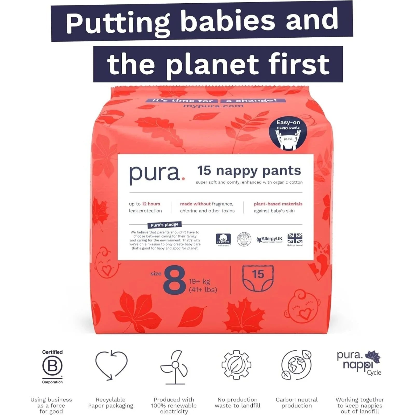 Pura Eco Nappy Pants Size 8 - 15 nappies - mezetto ebebek ebebek