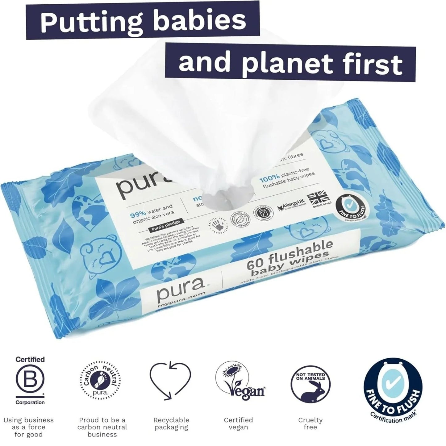 Pura Wipes Flushable 18x60 pcs - mezetto ebebek ebebek