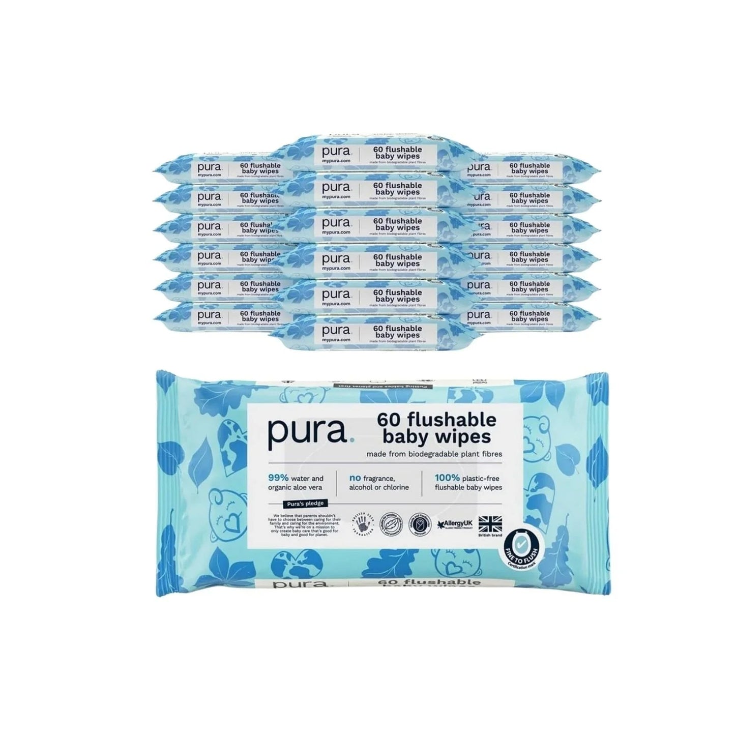 Pura Wipes Flushable 18x60 pcs - mezetto ebebek ebebek