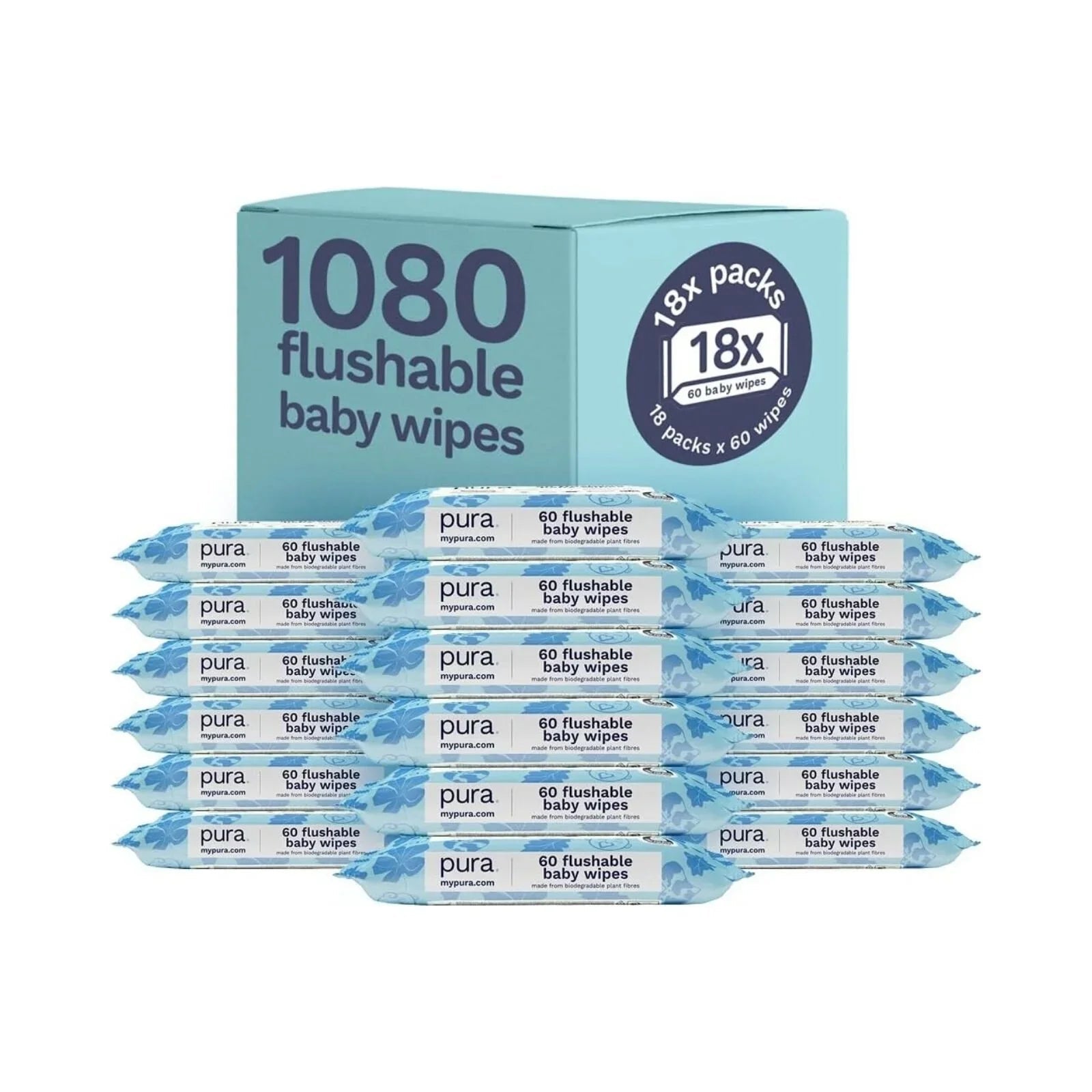 Pura Wipes Flushable 18x60 pcs - mezetto ebebek ebebek
