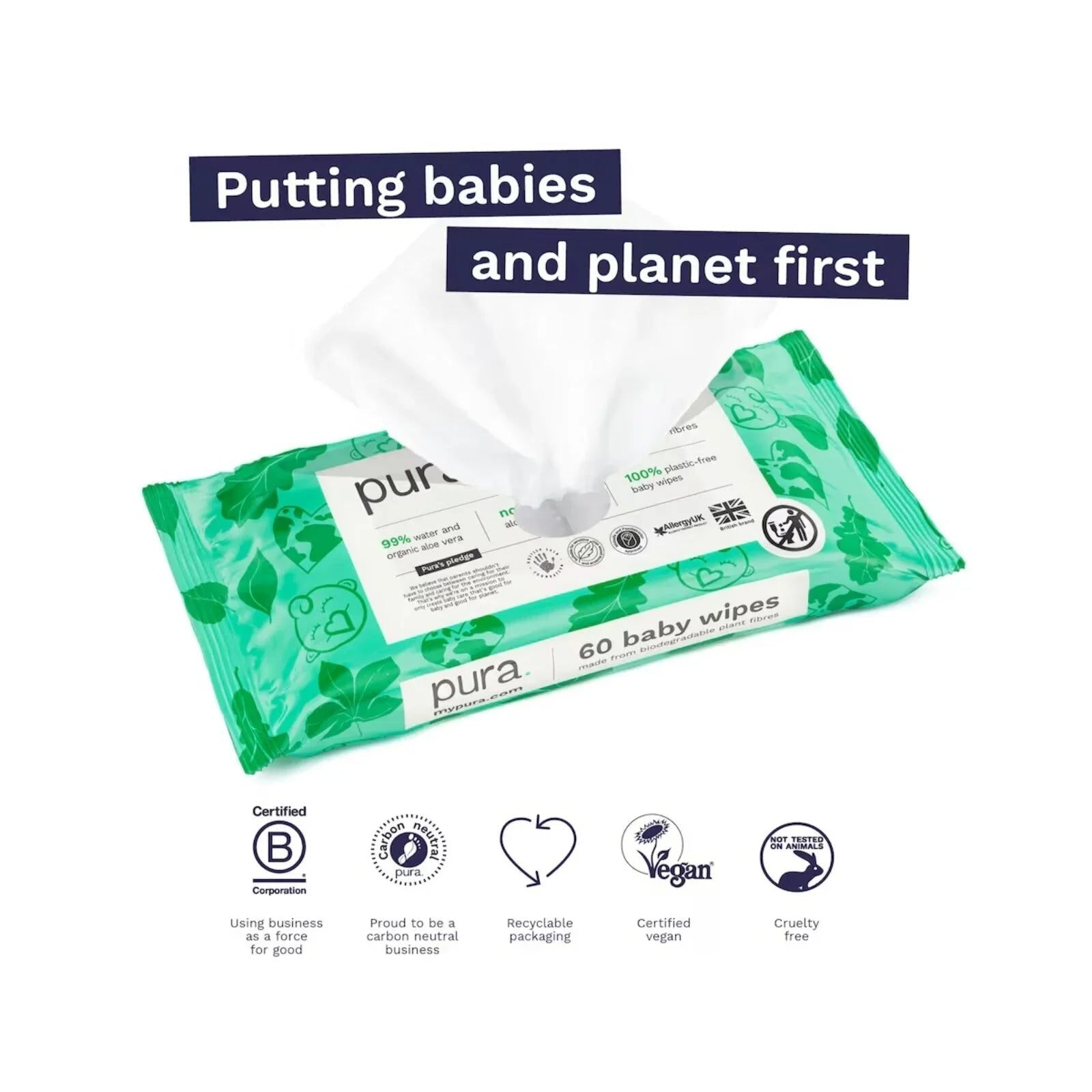 Pura Wipes Non - flushable 60 pcs - mezetto ebebek ebebek