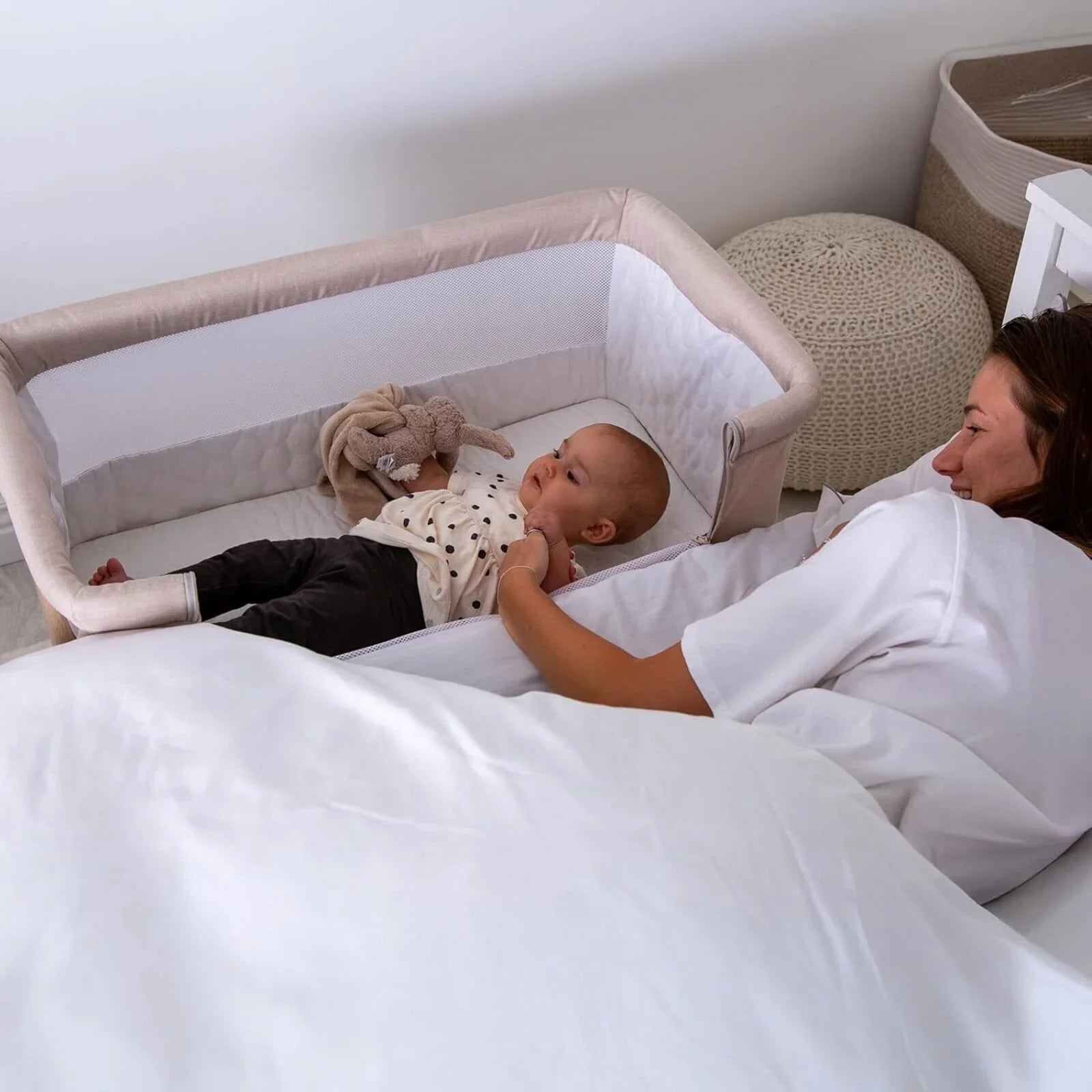 Red Kite Rockabye Bedside Crib - Oatmeal - mezetto ebebek ebebek