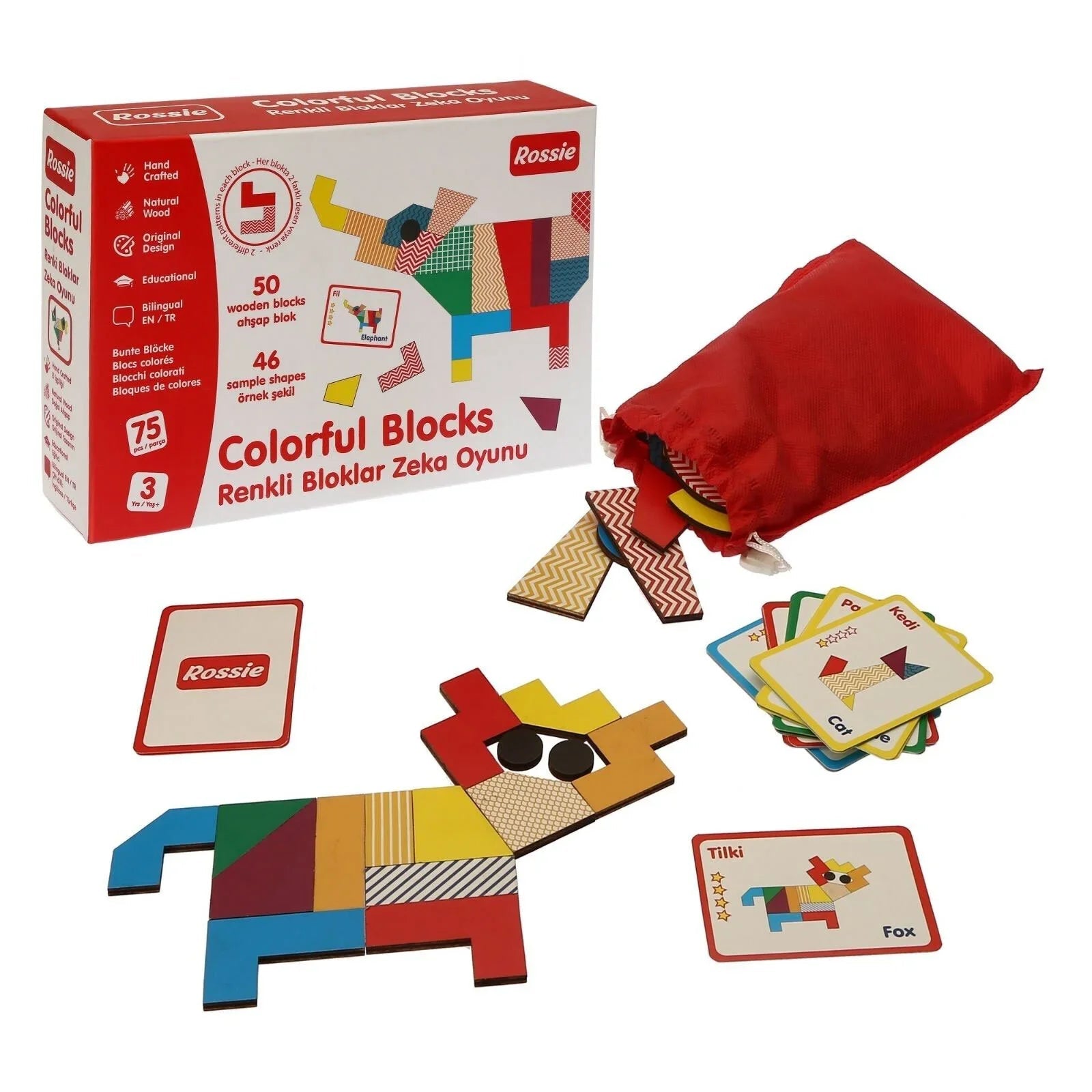Rossie Colored Wooden Blocks - mezetto ebebek ebebek