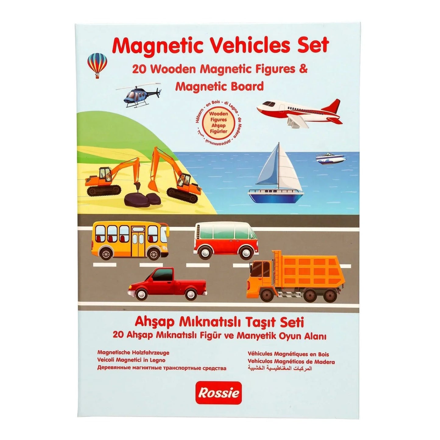 Rossie Wooden Magnetic Vehicle Playset - mezetto ebebek ebebek