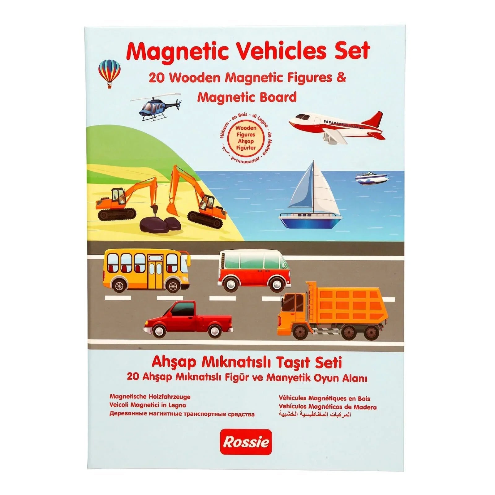 Rossie Wooden Magnetic Vehicle Playset - mezetto ebebek ebebek