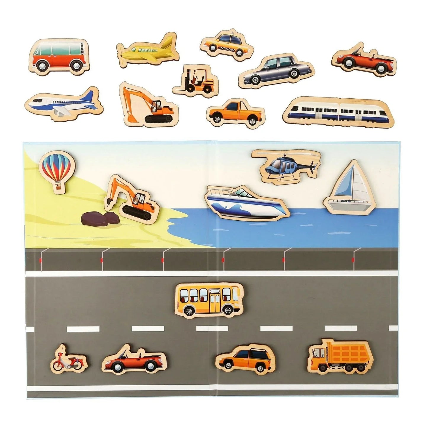 Rossie Wooden Magnetic Vehicle Playset - mezetto ebebek ebebek
