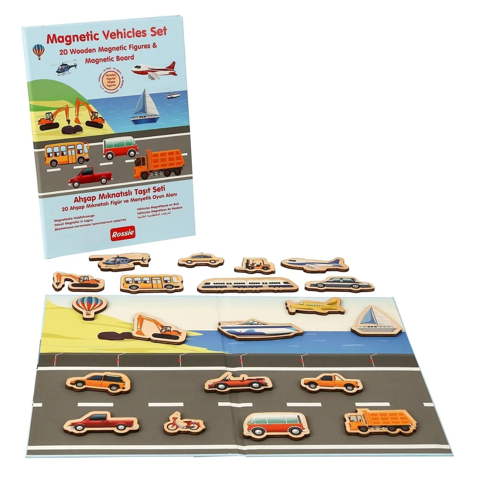 Rossie Wooden Magnetic Vehicle Playset - mezetto ebebek ebebek