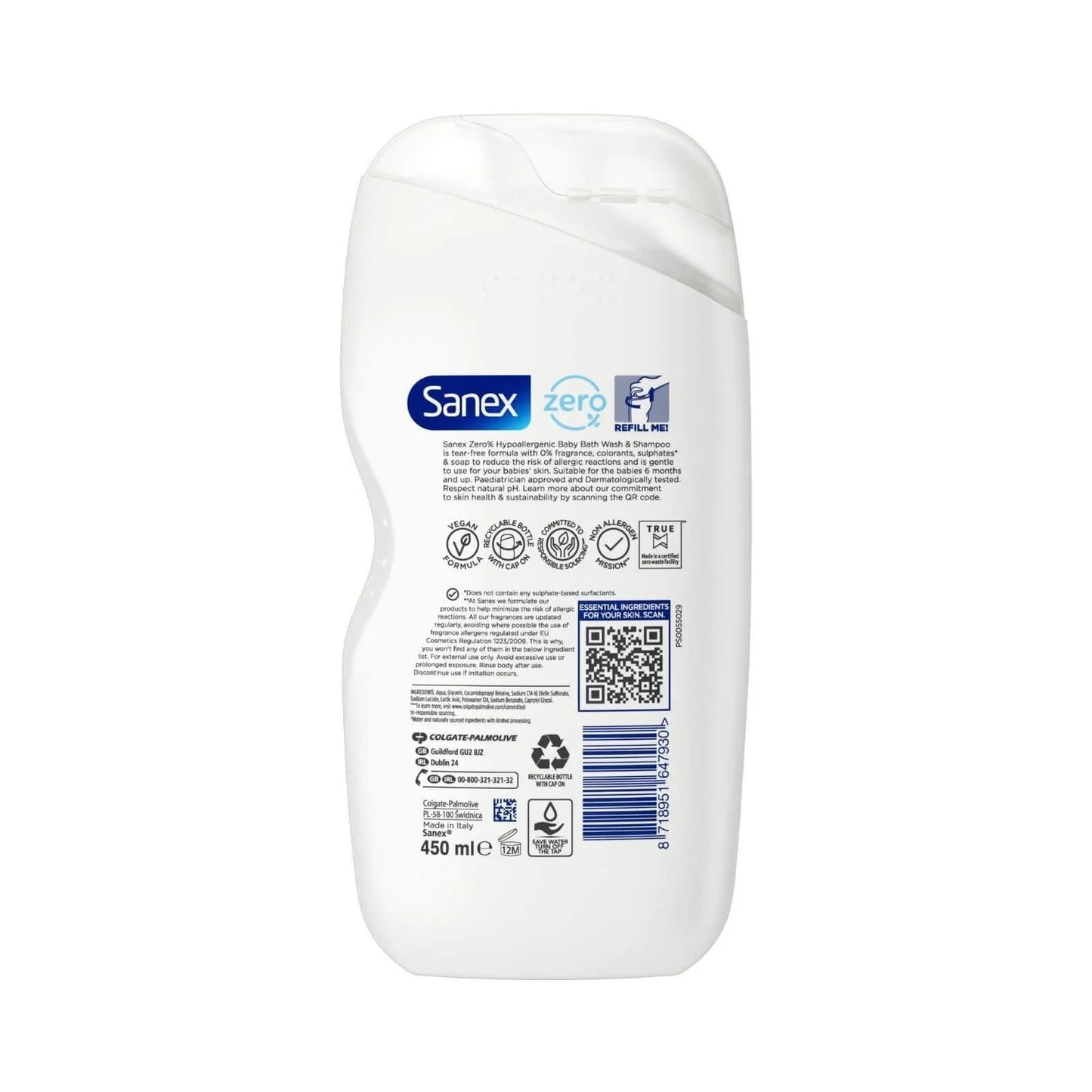 Sanex Baby Bath Foam and Shampoo Zero% Baby Frag Free 450ml - mezetto ebebek ebebek