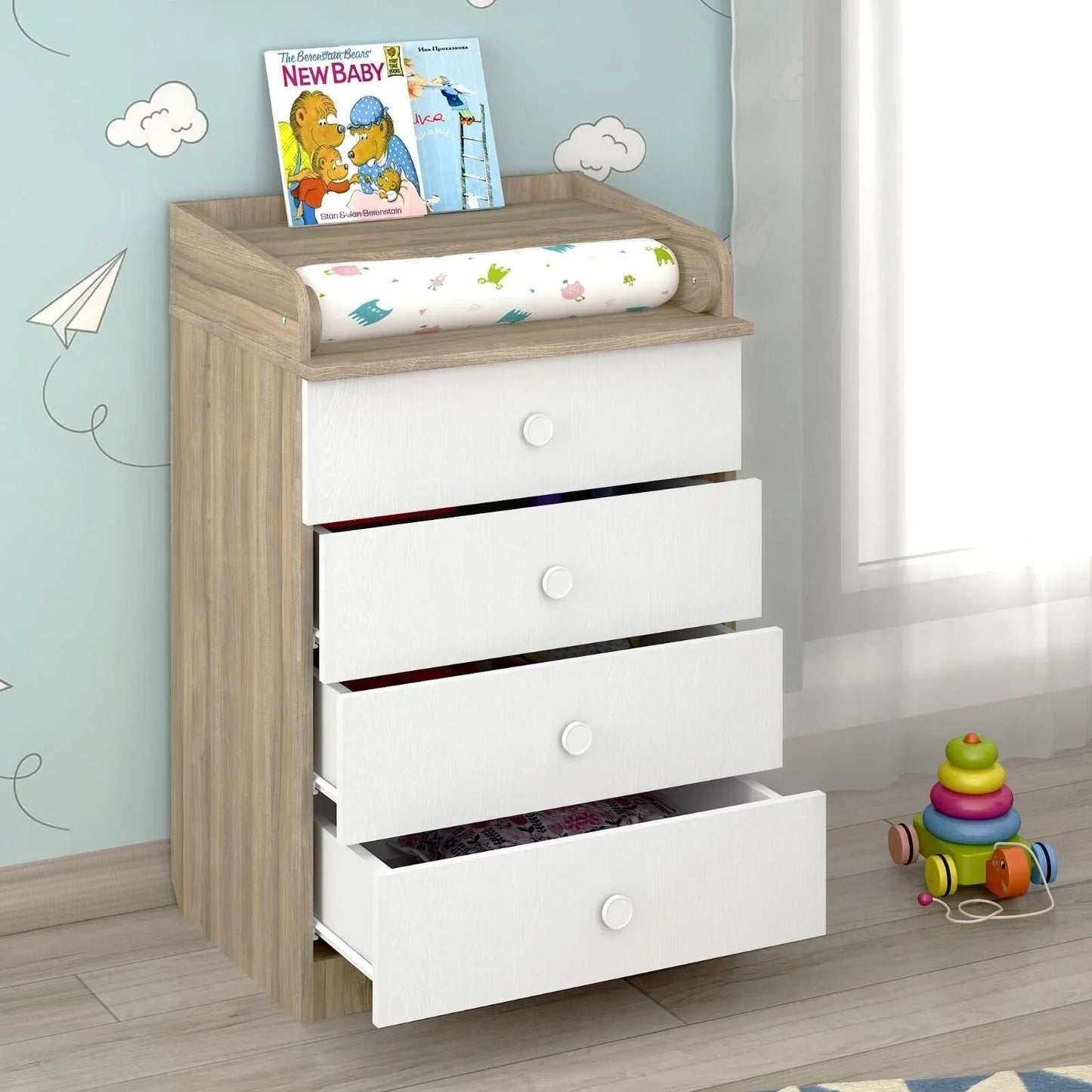 Shefa Kids 600 Changing Dressers - Elm/White - mezetto ebebek ebebek
