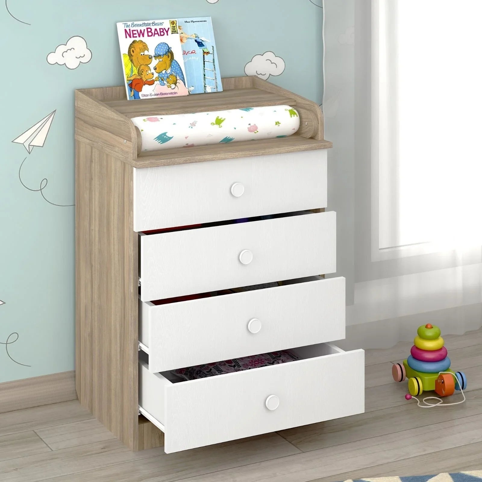 Shefa Kids 600 Changing Dressers - Elm/White - mezetto ebebek ebebek