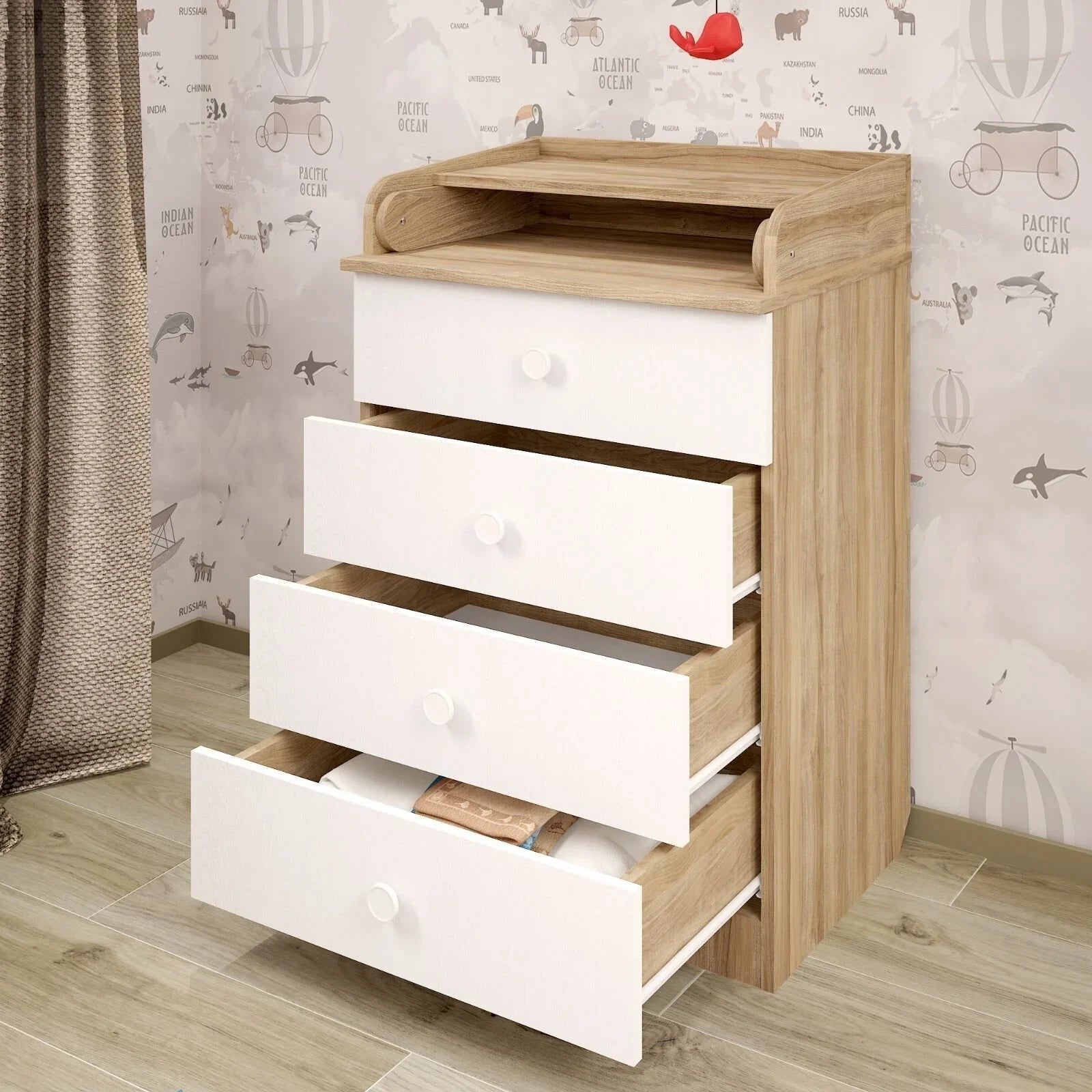 Shefa Kids 600 Changing Dressers - Elm/White - mezetto ebebek ebebek