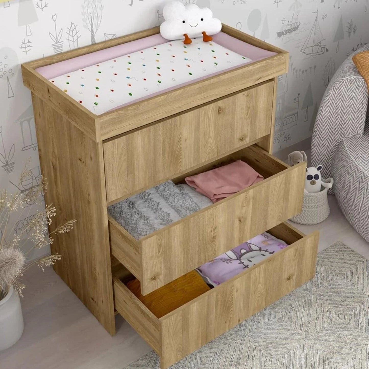 Shefa Kids 880 Baby Changing Unit - Cremona Oak - mezetto ebebek ebebek