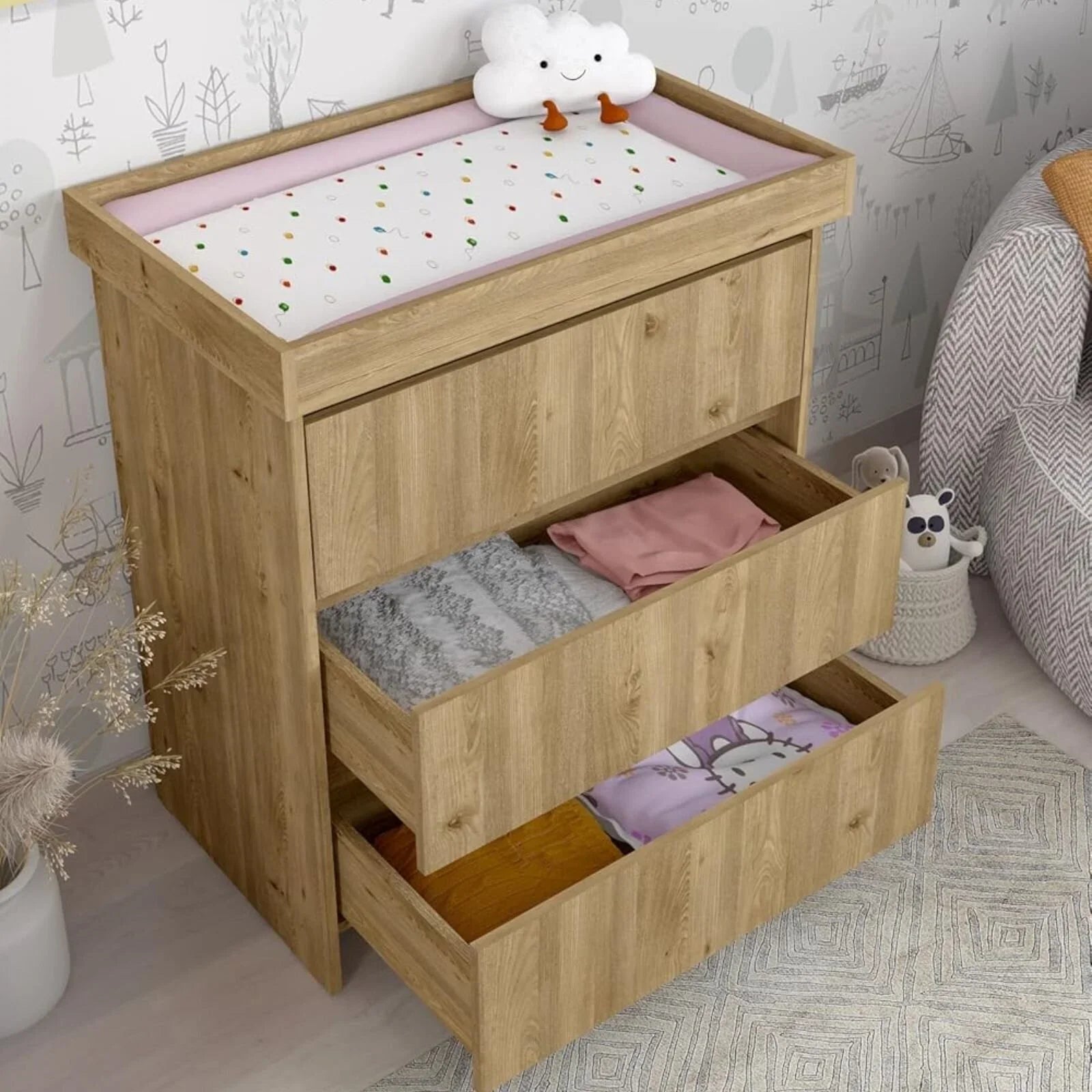 Shefa Kids 880 Baby Changing Unit - Cremona Oak - mezetto ebebek ebebek