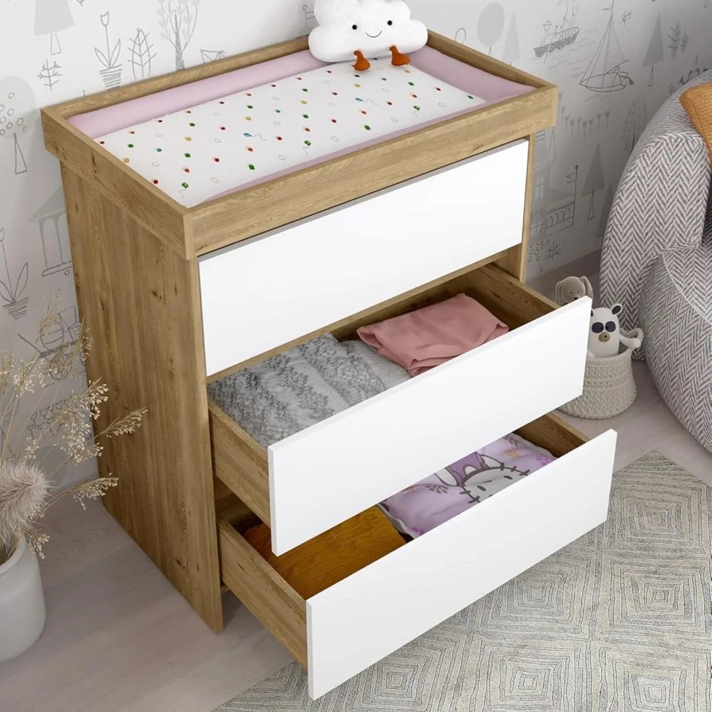 Shefa Kids 880 Baby Changing Unit - Cremona Oak/White - mezetto ebebek ebebek