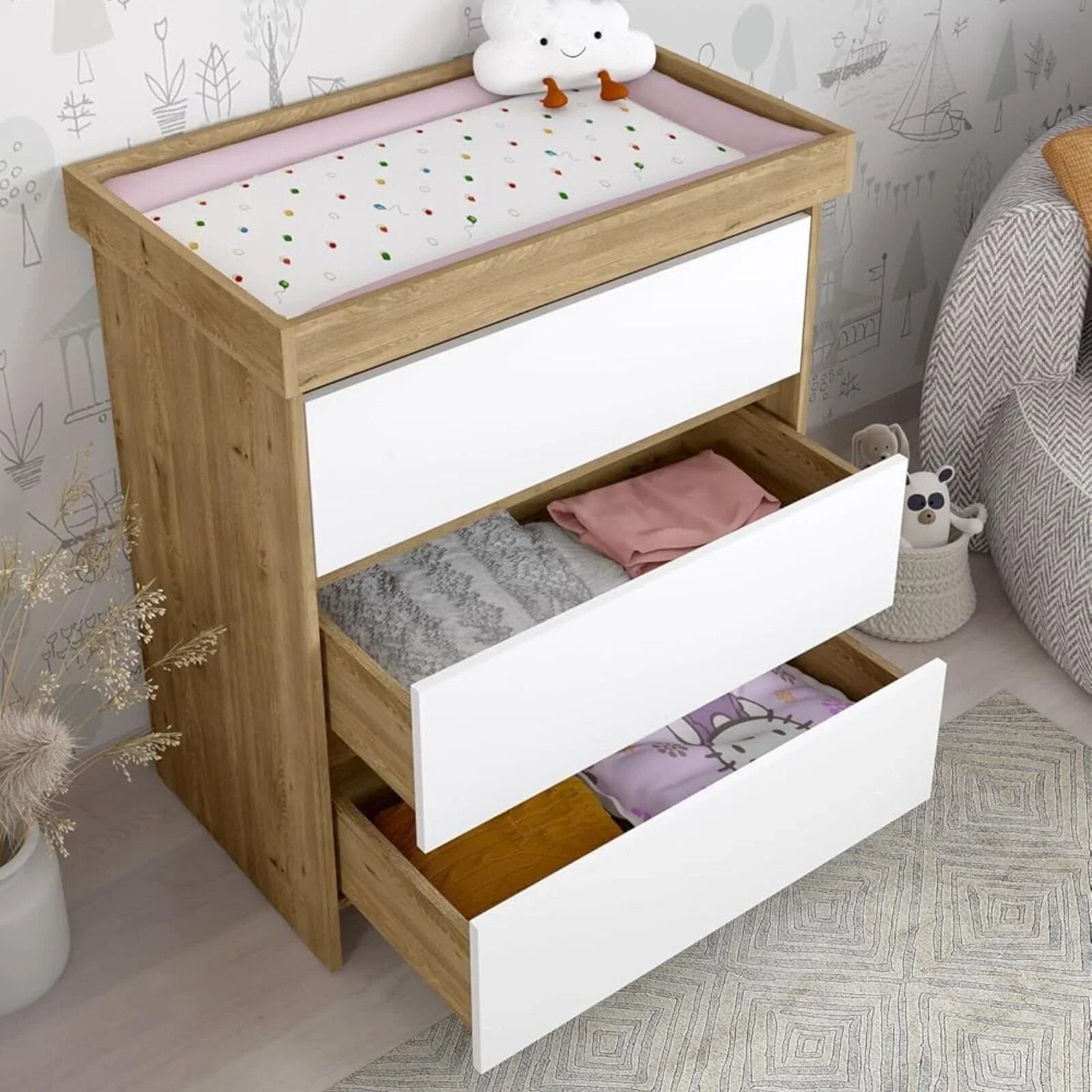 Shefa Kids 880 Baby Changing Unit - Cremona Oak/White - mezetto ebebek ebebek