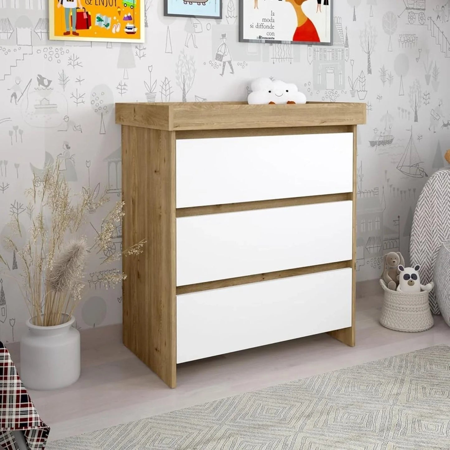 Shefa Kids 880 Baby Changing Unit - Cremona Oak/White - mezetto ebebek ebebek