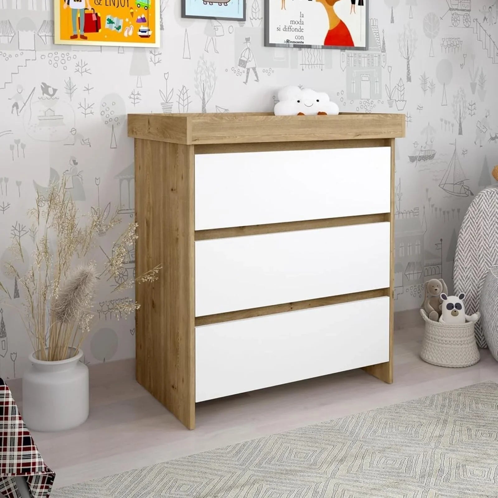 Shefa Kids 880 Baby Changing Unit - Cremona Oak/White - mezetto ebebek ebebek