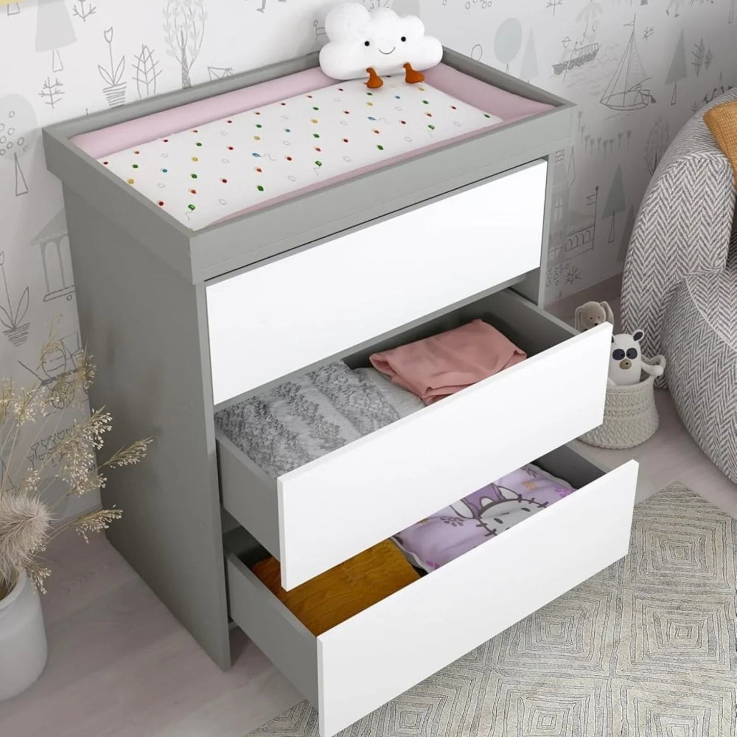 Shefa Kids 880 Baby Changing Unit - Grey/White - mezetto ebebek ebebek