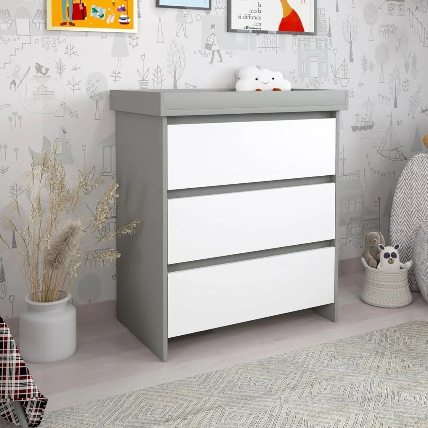 Shefa Kids 880 Baby Changing Unit - Grey/White - mezetto ebebek ebebek