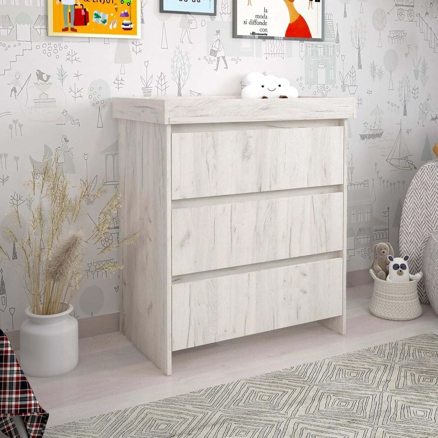 Shefa Kids 880 Baby Changing Unit - White Craft Oak - mezetto ebebek ebebek