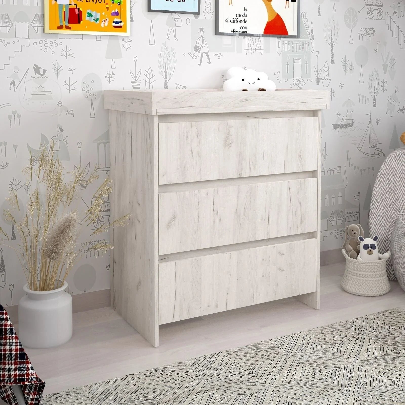 Shefa Kids 880 Baby Changing Unit - White Craft Oak - mezetto ebebek ebebek