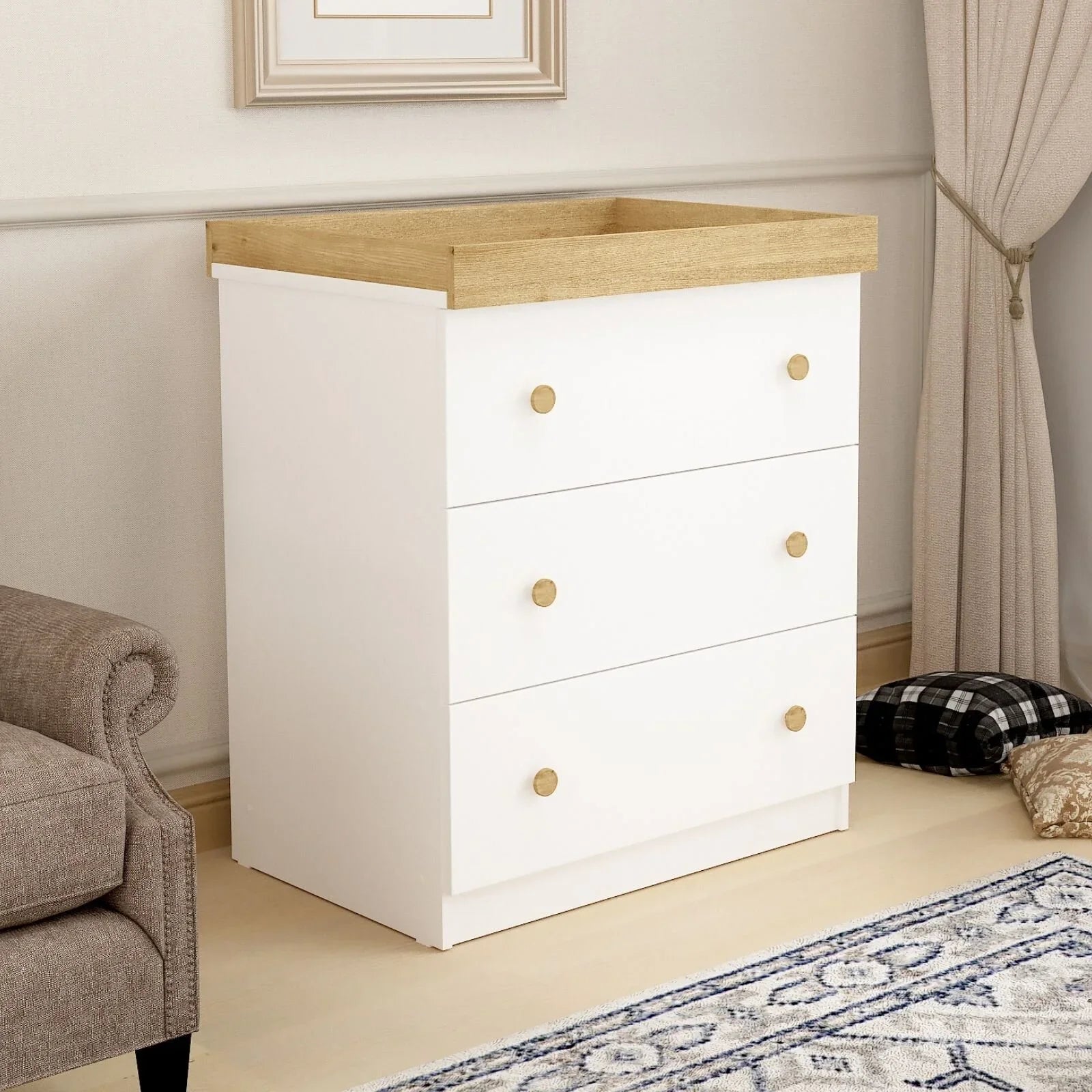 Shefa Kids 888 Changing Dresser - White/Oak - mezetto ebebek ebebek