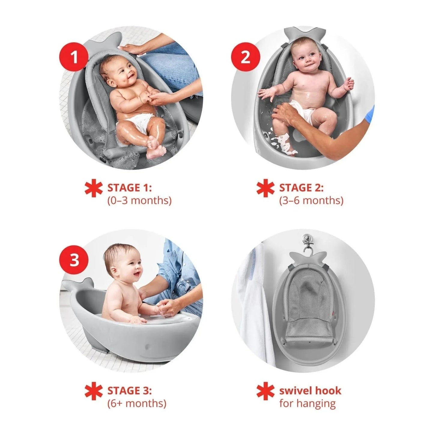 Skip Hop Moby Smart Sling 3 - Stage Baby Bath Tub - Grey - mezetto ebebek ebebek