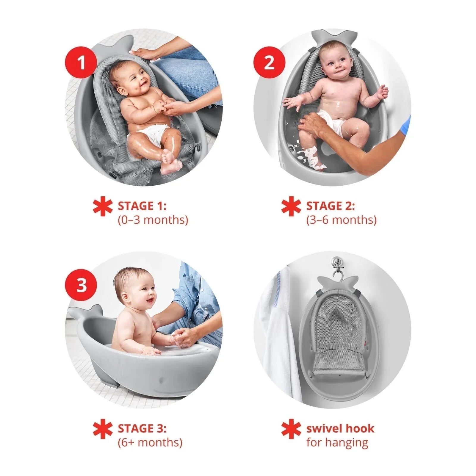 Skip Hop Moby Smart Sling 3 - Stage Baby Bath Tub - Grey - mezetto ebebek ebebek
