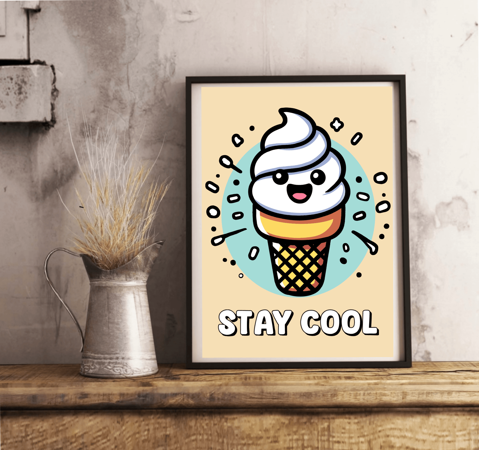 Stay Cool Ice Cream Art Print – Fun Cartoon Poster - mezetto KEOLIX KEOLIX