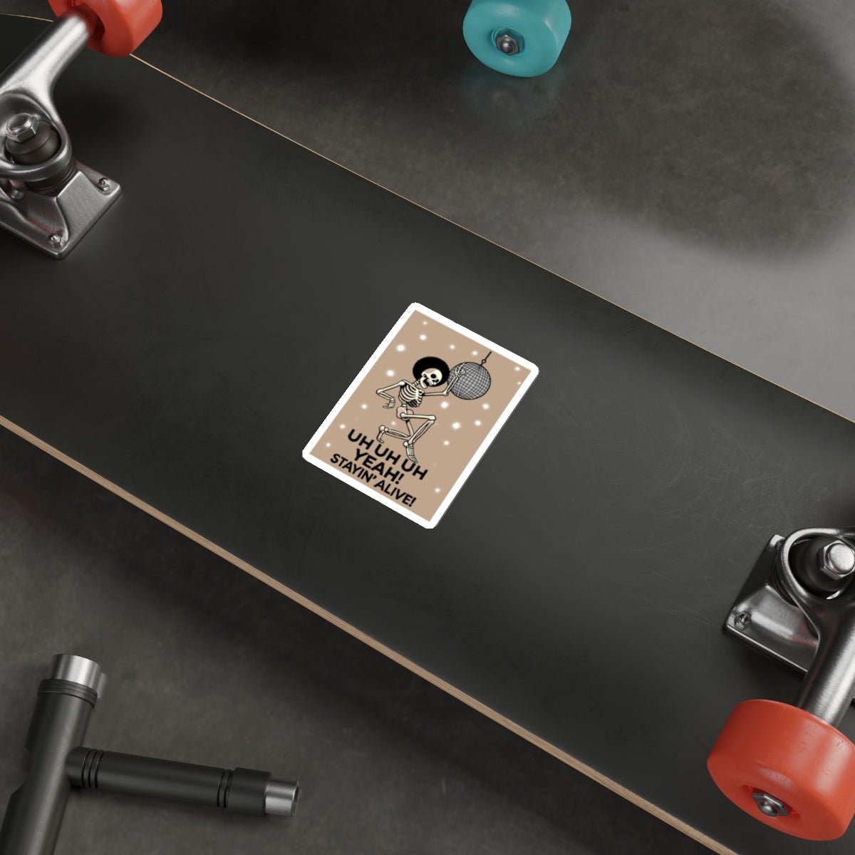 Stayin’ Alive Skeleton Disco Sticker – Funky Retro Afro - mezetto KEOLIX KEOLIX