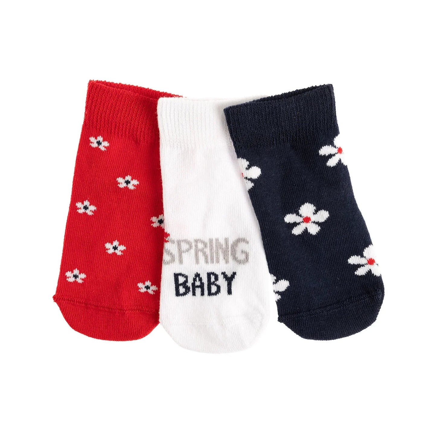 Step Flower Socks 3 Pcs - Red - mezetto ebebek ebebek
