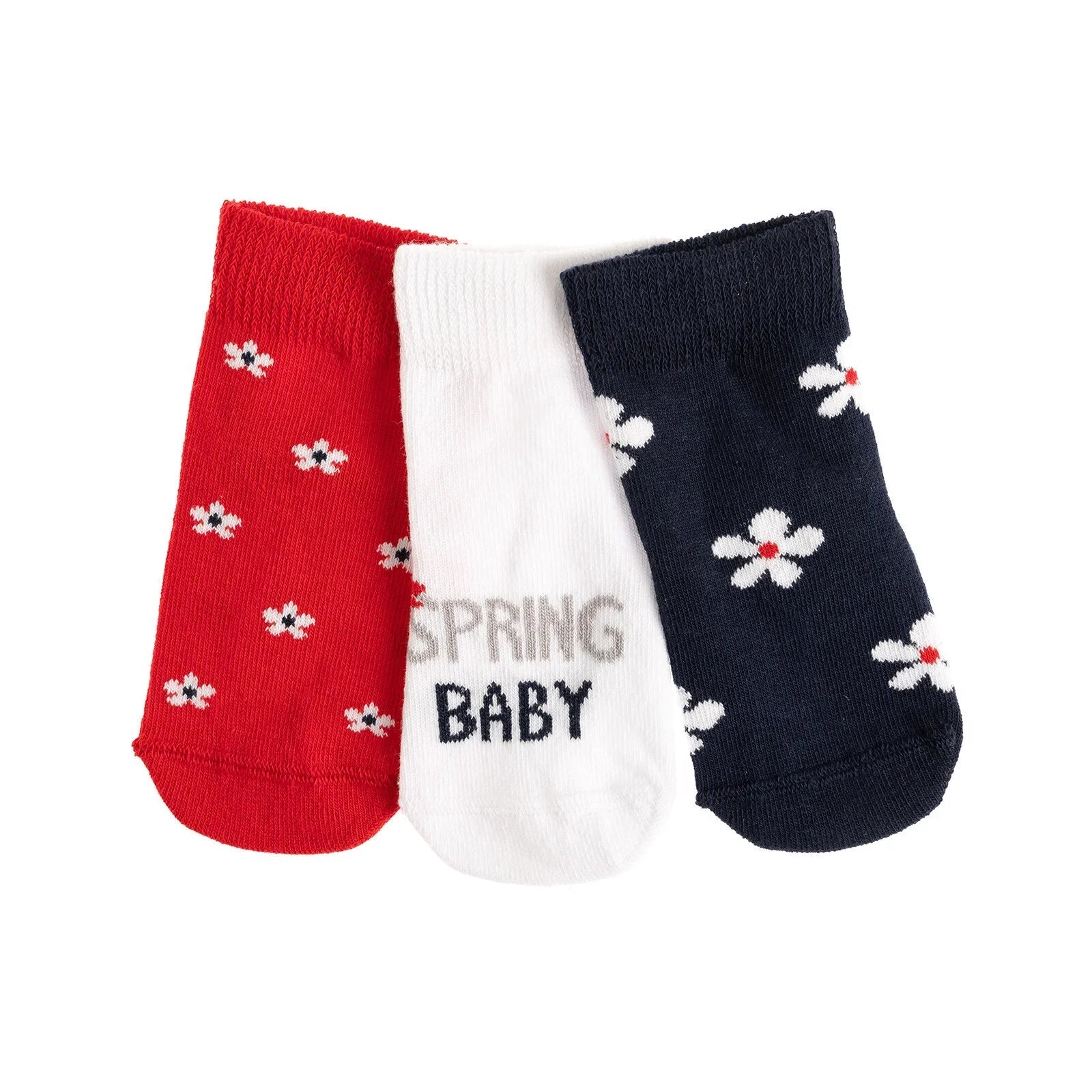 Step Flower Socks 3 Pcs - Red - mezetto ebebek ebebek