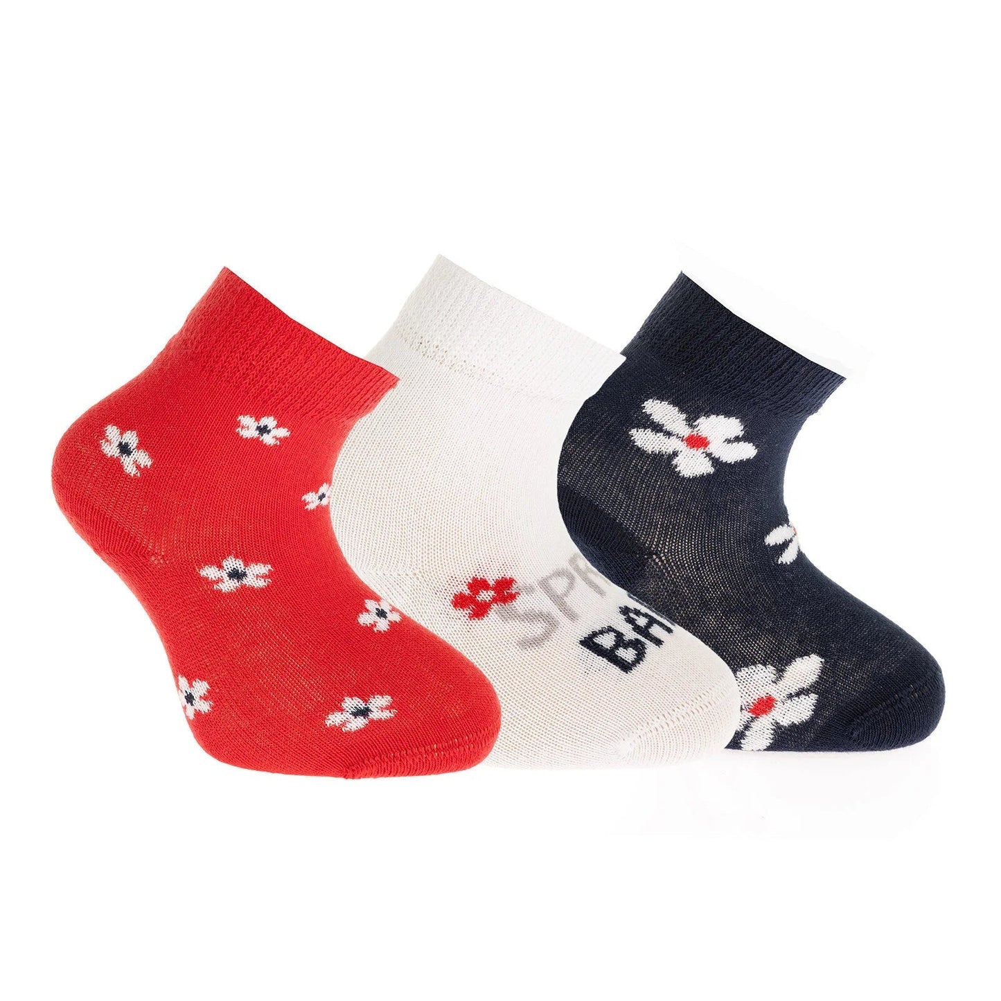 Step Flower Socks 3 Pcs - Red - mezetto ebebek ebebek