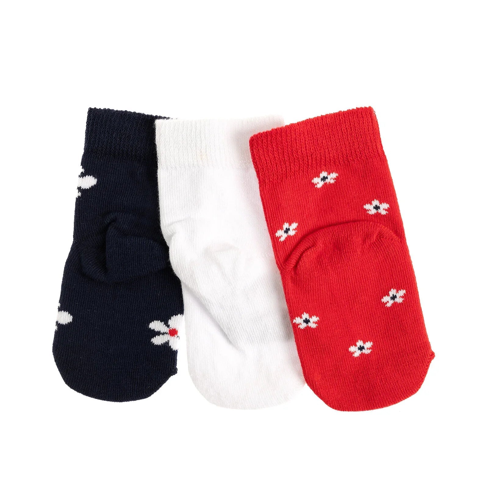 Step Flower Socks 3 Pcs - Red - mezetto ebebek ebebek