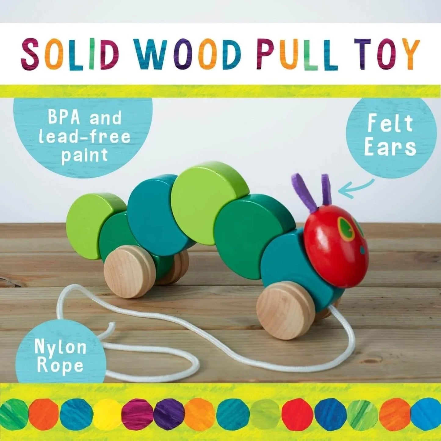 The Very Hungry Caterpillar Wooden Pull Along - mezetto ebebek ebebek