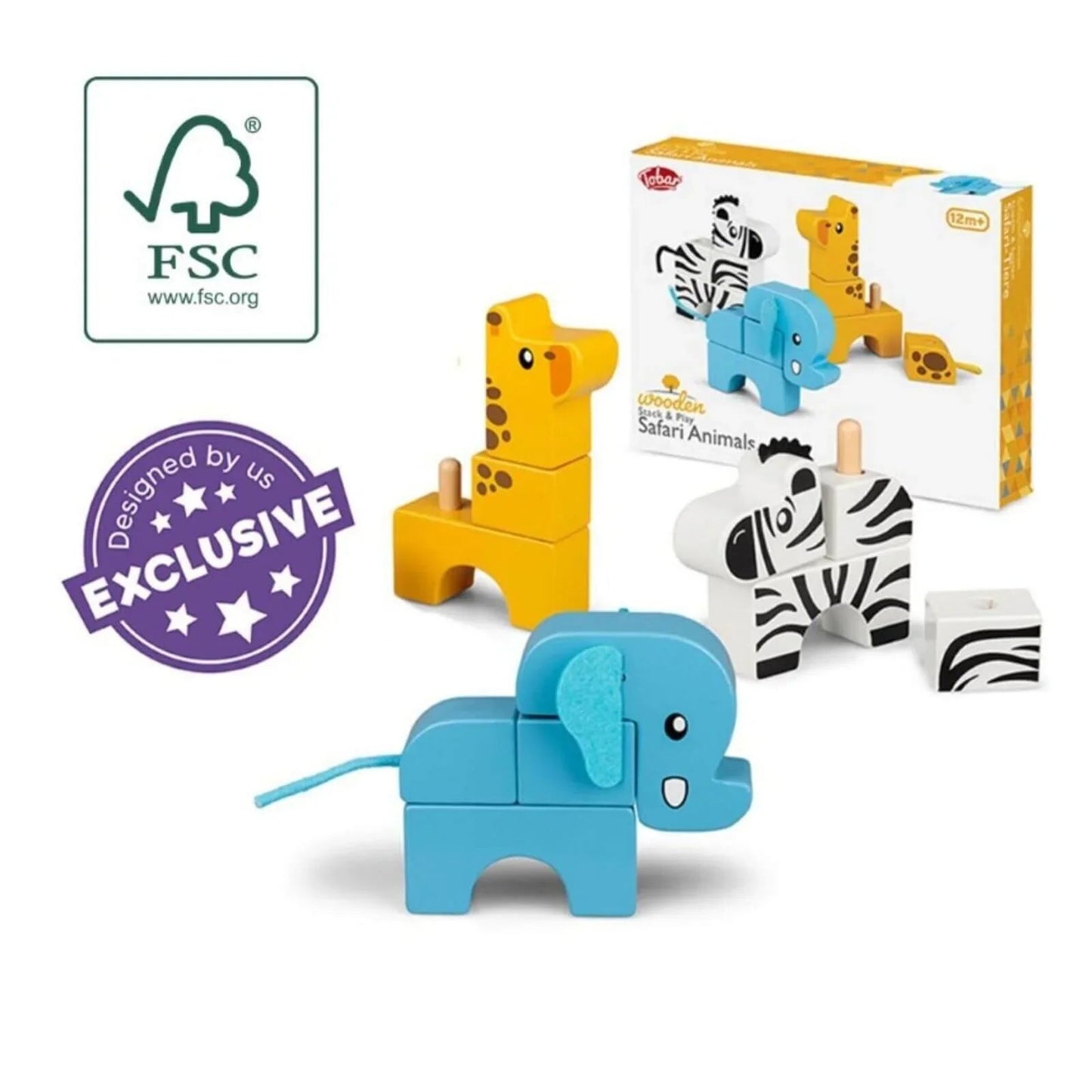 Tobar - Wooden Stack And Play Safari Animals - mezetto ebebek ebebek