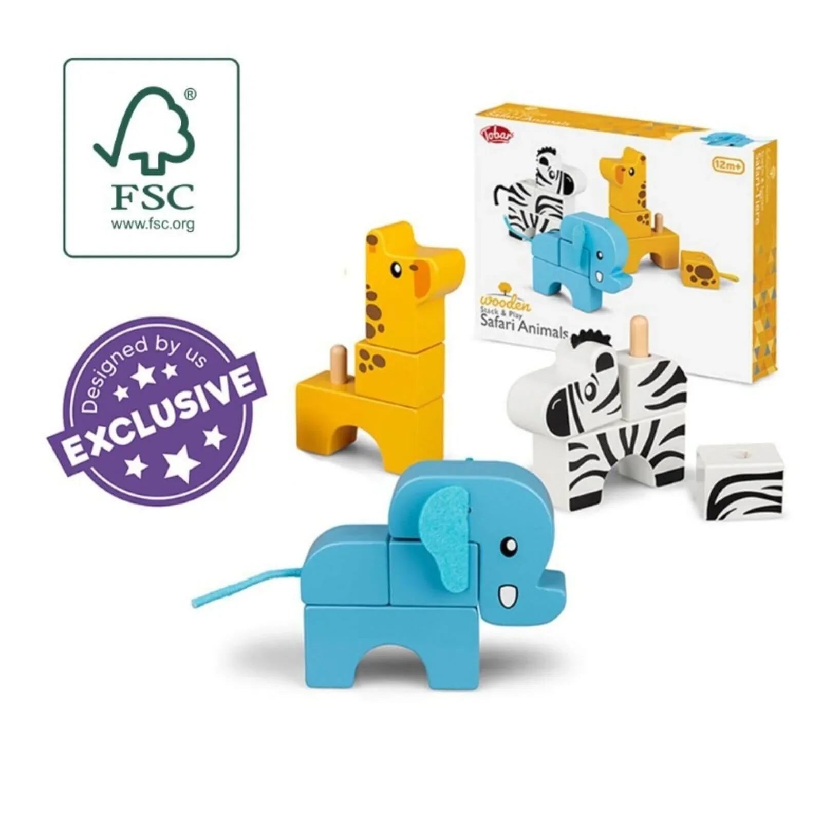 Tobar - Wooden Stack And Play Safari Animals - mezetto ebebek ebebek
