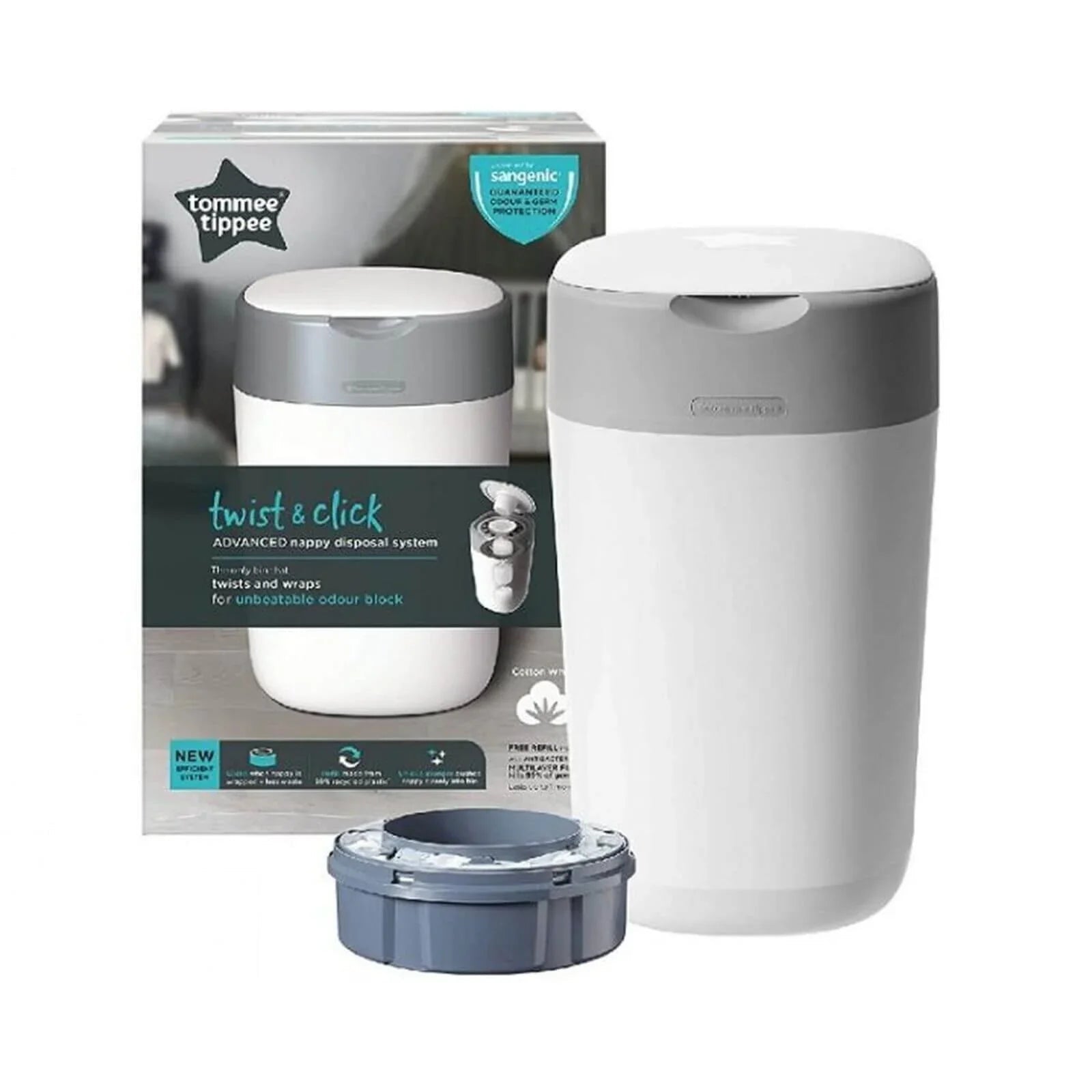 Tomme Tippee Twist & Click Nappy Disposal Tub - White - mezetto ebebek ebebek