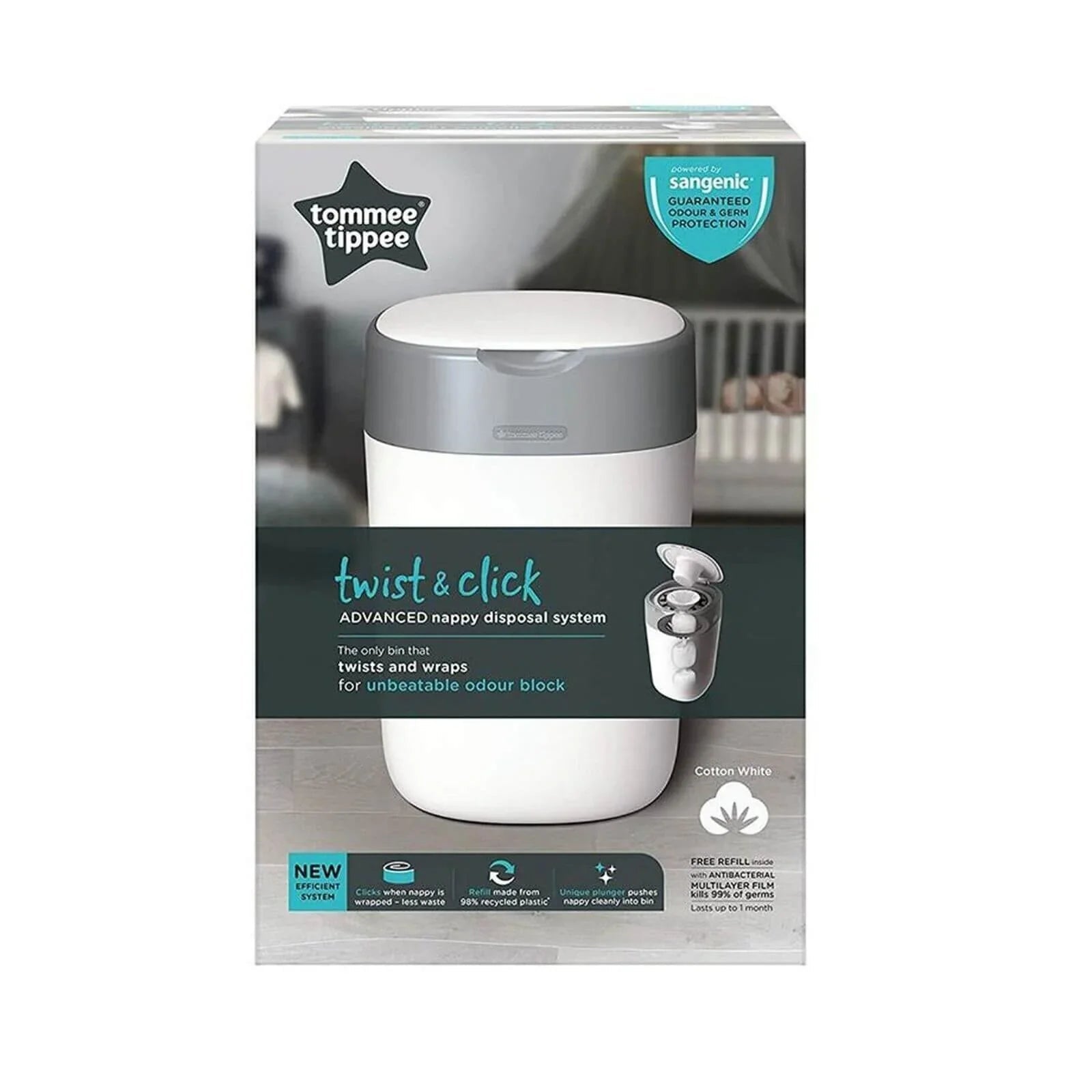 Tomme Tippee Twist & Click Nappy Disposal Tub - White - mezetto ebebek ebebek