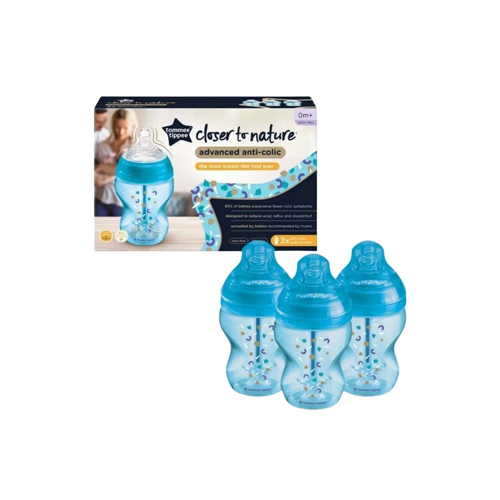 Tommee Tippee Advanced Anti - Colic Bottle Sky 260ml Pack of 3 - mezetto ebebek ebebek