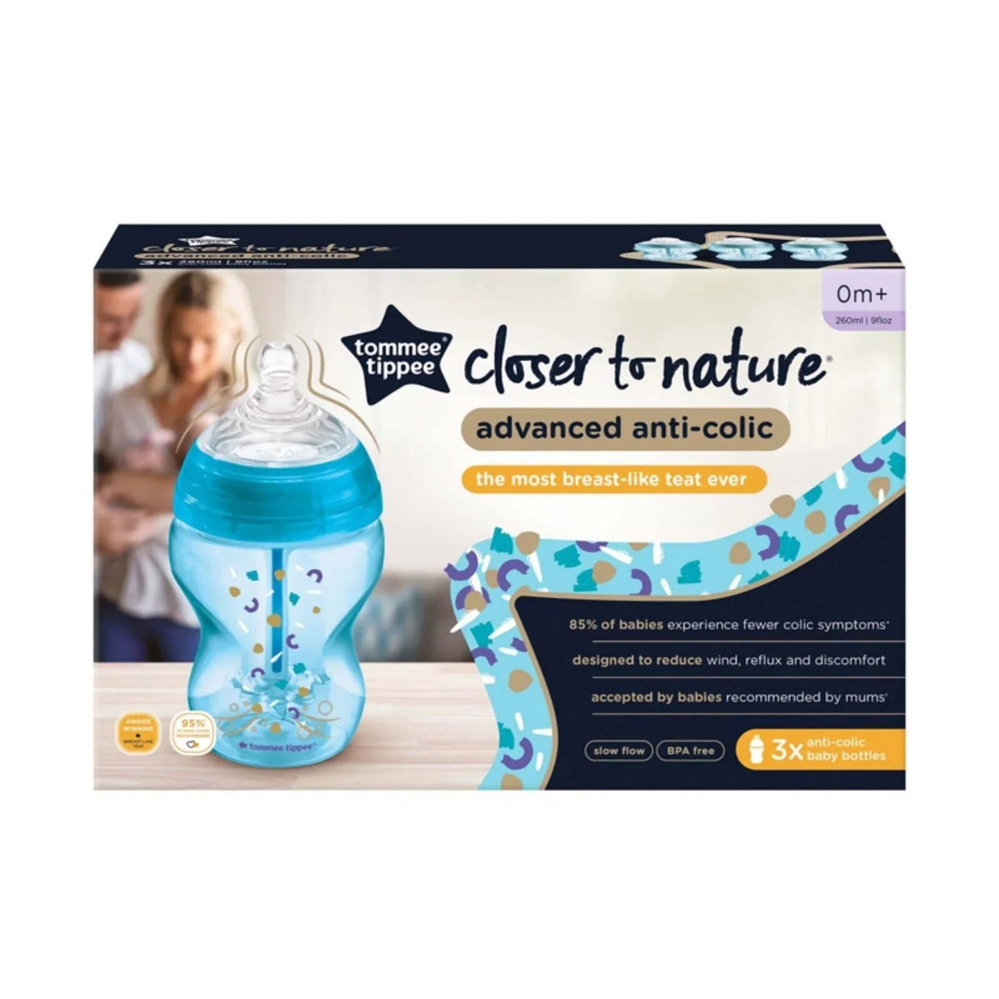 Tommee Tippee Advanced Anti - Colic Bottle Sky 260ml Pack of 3 - mezetto ebebek ebebek