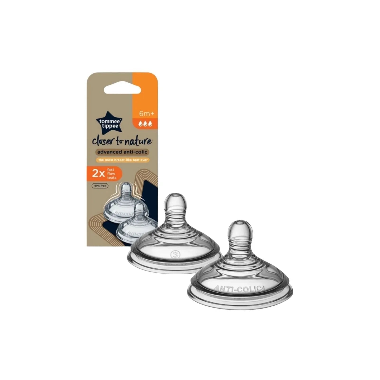 Tommee Tippee Advanced Anti - Colic Teat Fast Flow 6+ months 2 pcs - mezetto ebebek ebebek